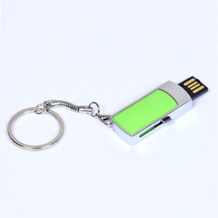 USB-Flash накопитель - брелок (флешка) с выдвижным мини чипом, модель 401, объем памяти  4 Gb, цвет зелёный