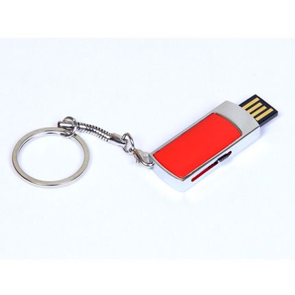 USB-Flash накопитель - брелок (флешка) с выдвижным мини чипом, модель 401, объем памяти  4 Gb, цвет красный