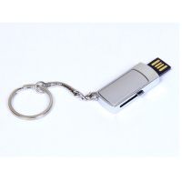 USB-Flash накопитель - брелок (флешка) с выдвижным мини чипом, модель 401, объем памяти  4 Gb, цвет серебряный