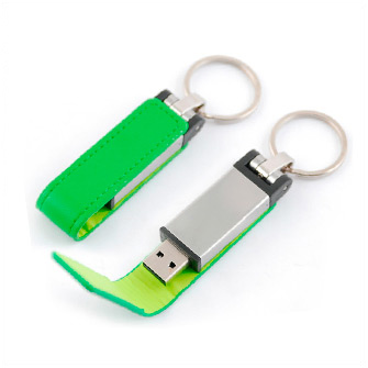 USB-Flash накопитель - брелок (флешка) "Leather Magnet" в металлическом корпусе,  8 Gb, с кожаным откидным клапаном на магните. Зелёный