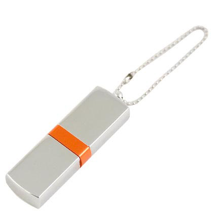 USB-Flash накопитель (флешка) "GLOSS" на цепочке, с металлическим корпусом и цветной полосой по середине, 16 Gb, оранжевый