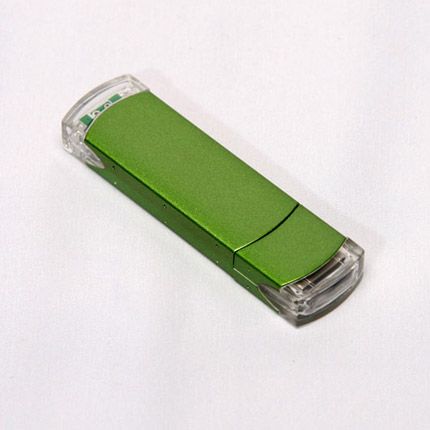 USB-Flash накопитель (флешка) из алюминия с прозрачными пластиковыми вставками, модель 014, объем памяти 16 Gb, цвет зеленый