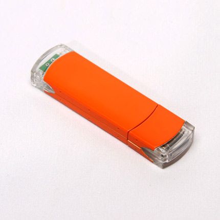 USB-Flash накопитель (флешка) из алюминия с прозрачными пластиковыми вставками, модель 014, объем памяти 16 Gb, цвет оранжевый