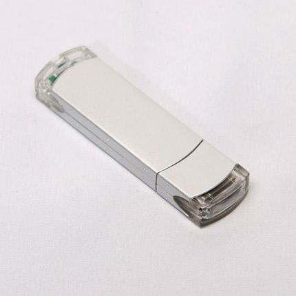 USB-Flash накопитель (флешка) из алюминия с прозрачными пластиковыми вставками, модель 014, объем памяти 16 Gb, цвет серебристый