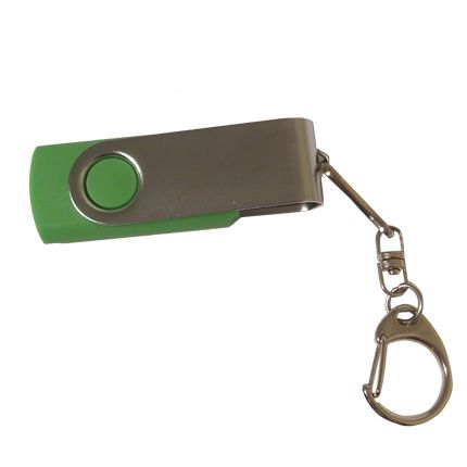 USB-Flash накопитель - брелок (флешка) в металлическом корпусе с пластиковыми вставками, модель 030, объем памяти 16 Gb, цвет зеленый