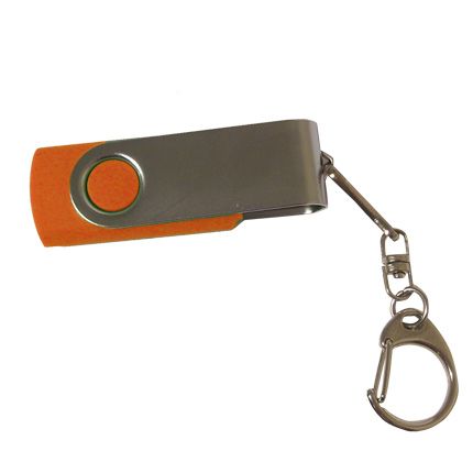 USB-Flash накопитель - брелок (флешка) в металлическом корпусе с пластиковыми вставками, модель 030, объем памяти 16 Gb, цвет оранжевый