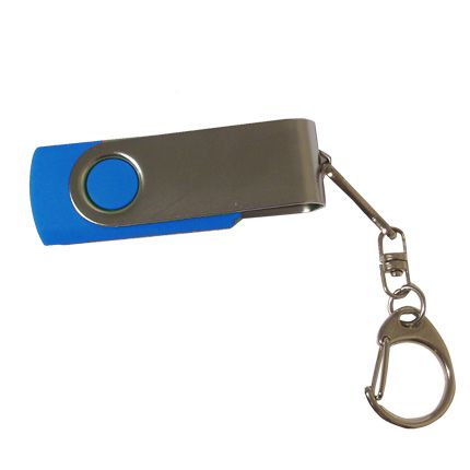 USB-Flash накопитель - брелок (флешка) в металлическом корпусе с пластиковыми вставками, модель 030, объем памяти 16 Gb, цвет синий
