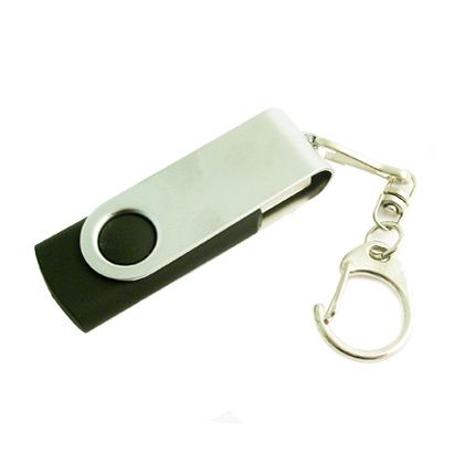 USB-Flash накопитель - брелок (флешка) в металлическом корпусе с пластиковыми вставками, модель 030, объем памяти 16 Gb, цвет черный