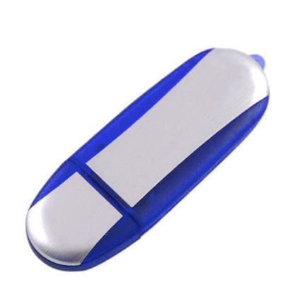 USB-Flash накопитель (флешка) овальной формы из пластика с металлическими вставками, модель 017, объем памяти 16 Gb, цвет синий