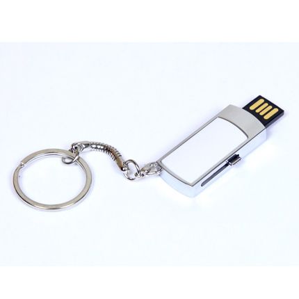 USB-Flash накопитель - брелок (флешка) с выдвижным мини чипом, модель 401, объем памяти 16 Gb, цвет белый