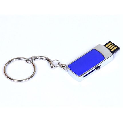 USB-Flash накопитель - брелок (флешка) с выдвижным мини чипом, модель 401, объем памяти 16 Gb, цвет синий