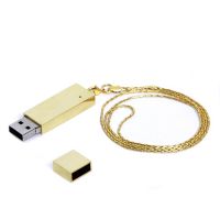 USB-Flash накопитель (флешка) в виде металлического слитка на цепочке, модель 201, объем памяти 16 Gb, цвет золотой