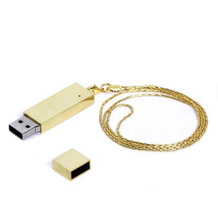 USB-Flash накопитель (флешка) в виде металлического слитка на цепочке, модель 201, объем памяти 16 Gb, цвет золотой