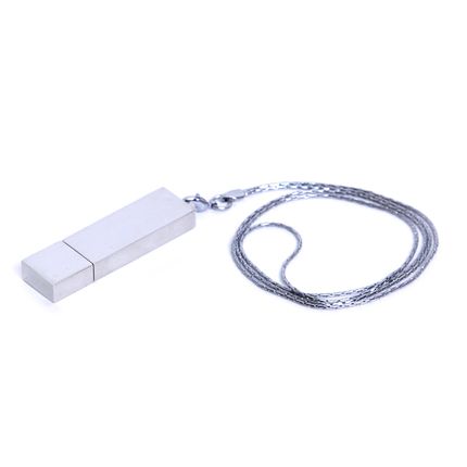 USB-Flash накопитель (флешка) в виде металлического слитка на цепочке, модель 201, объем памяти 16 Gb, цвет серебряный