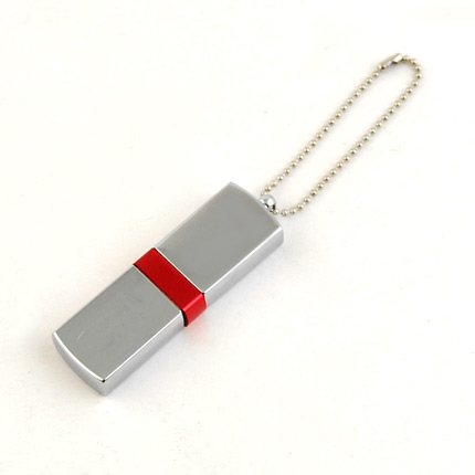 USB-Flash накопитель (флешка) "GLOSS" на цепочке, с металлическим корпусом и цветной полосой по середине, 32 Gb, красный