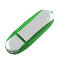 USB-Flash накопитель (флешка) овальной формы из пластика с металлическими вставками, модель 017, объем памяти 32 Gb, цвет зелёный