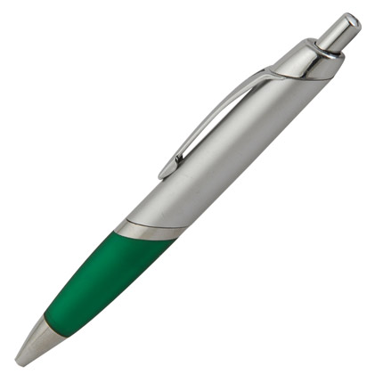 Ручка шариковая пластиковая "Aпиa", нажимной механизм, клип, кольцо и наконечник хромированные, корпус серебристый, резинка зелёная