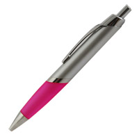 Ручка шариковая пластиковая "Aпиa", нажимной механизм, клип, кольцо и наконечник хромированные, корпус серебристый, резинка розовая