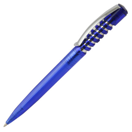 Ручка шариковая пластиковая "Джая", нажимной механизм, с металлическим клипом, корпус полупрозрачный синий