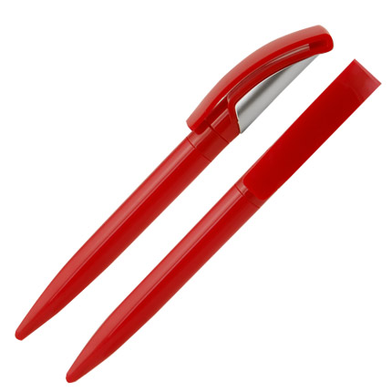 Ручка шариковая пластиковая "Тана", поворотный механизм, верх серебристый, клип и корпус красный
