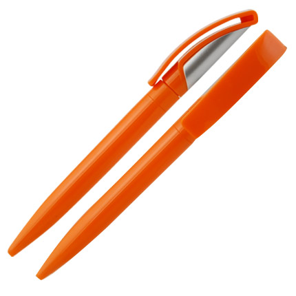 Ручка шариковая пластиковая "Тана", поворотный механизм, верх серебристый, клип и корпус оранжевый
