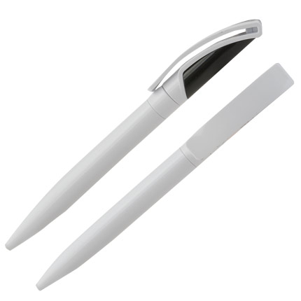 Ручка шариковая пластиковая "Туркана", поворотный механизм, клип и корпус белые, верх черный