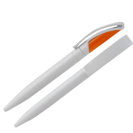 Ручка шариковая пластиковая "Туркана", поворотный механизм, клип и корпус белые, верх оранжевый