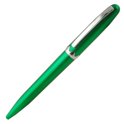 Ручка шариковая пластиковая "Анхель", поворотный механизм, металлический клип и волнистое кольцо хромированные, корпус зелёный