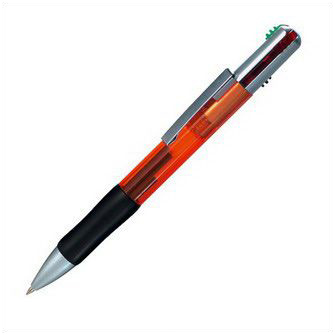 Пластиковая ручка с оранжевой прозрачной вставкой и 4-мя разноцветными стержнями