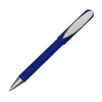 Ручка из пластика, клип и наконечник серебристого цвета, корпус голубой