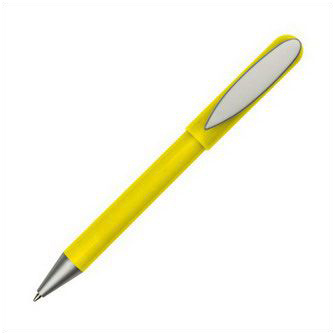 Ручка из пластика, клип и наконечник серебристого цвета, корпус желтый