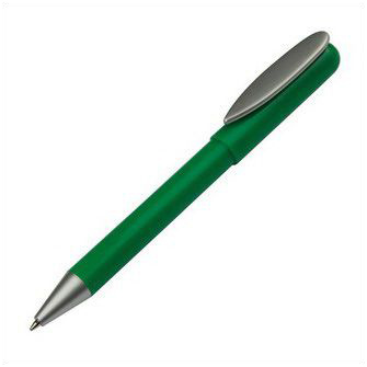 Ручка из пластика, клип и наконечник серебристого цвета, корпус зеленый