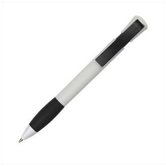 Ручка из пластика корпус белый, резинка  и клип черные