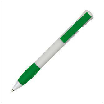 Ручка из пластика корпус белый, резинка  и клип зеленые