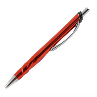 Ручка пластиковая с волнистыми бороздками и металлическим клипом, красная