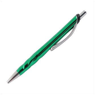 Ручка пластиковая с волнистыми бороздками и металлическим клипом, зеленая