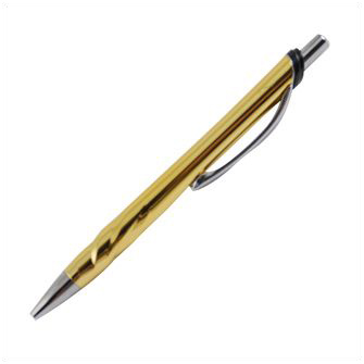 Ручка пластиковая с волнистыми бороздками и металлическим клипом, золотого цвета