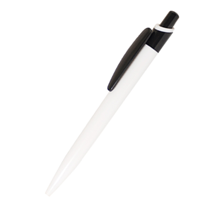Ручка шариковая пластиковая "Малага", нажимной механизм, белый корпус, цветной клип и кнопка, чёрная