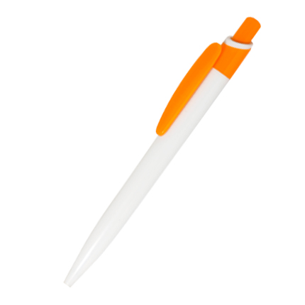 Ручка шариковая пластиковая "Малага", нажимной механизм, белый корпус, цветной клип и кнопка, оранжевая