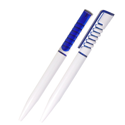 Ручка шариковая пластиковая "Монтеро", нажимной механизм, белый корпус, клип и пружина синие