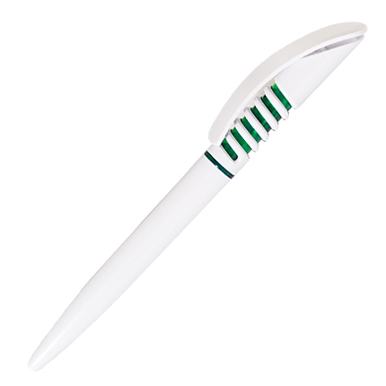 Ручка шариковая пластиковая "Наварро", нажимной механизм, белый корпус, цветная пружина, зеленая