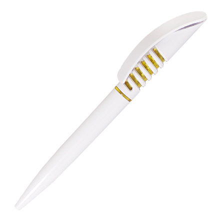 Ручка шариковая пластиковая "Наварро", нажимной механизм, белый корпус, цветная пружина, желтая