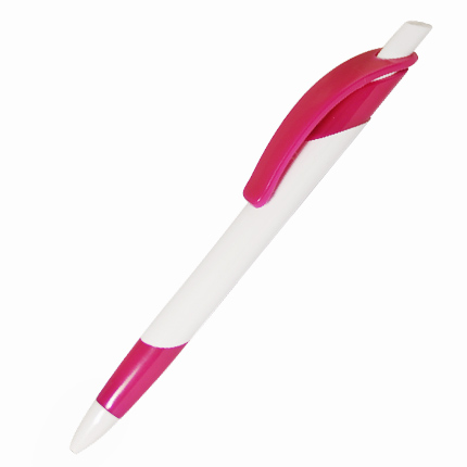 Ручка шариковая пластиковая "Эрран", нажимной механизм, белый корпус, цветной клип и грип, пантон 226С, розовая