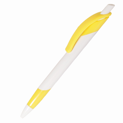 Ручка шариковая пластиковая "Эрран", нажимной механизм, белый корпус, цветной клип и грип, желтая