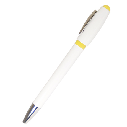 Ручка шариковая пластиковая "Винто", белый корпус, клип и наконечник хромированные, желтая