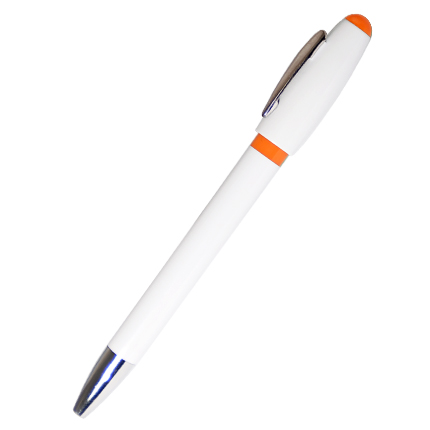 Ручка шариковая пластиковая "Винто", белый корпус, клип и наконечник хромированные, оранжевая