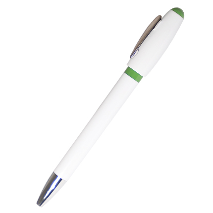 Ручка шариковая пластиковая "Винто", белый корпус, клип и наконечник хромированные, зелёная