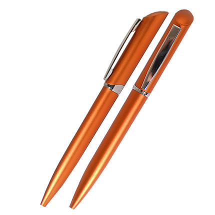 Ручка шариковая пластиковая "Писко", цветной корпус, клип и наконечник хромированные, оранжевая