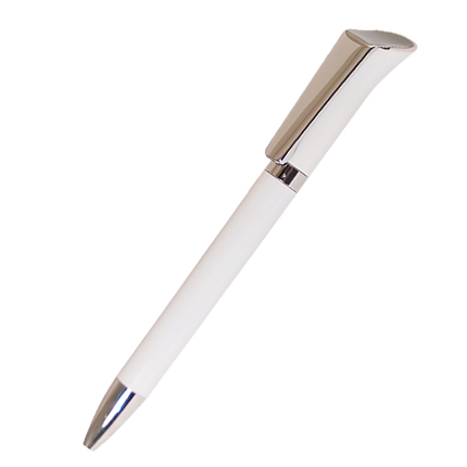 Ручка шариковая пластиковая "Торо", нажимной механизм, клип, кольцо, кнопка и наконечник хромированные, белая