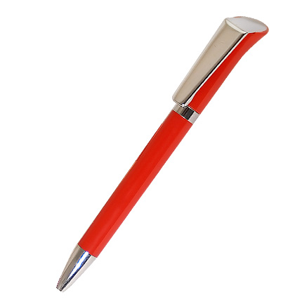 Ручка шариковая пластиковая "Торо", нажимной механизм, клип, кольцо, кнопка и наконечник хромированные, красная